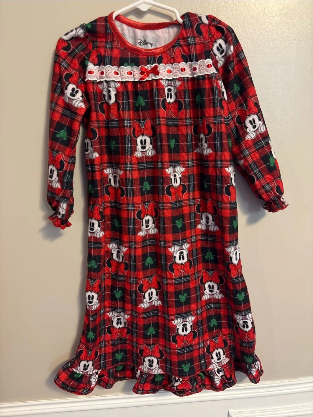 Disney Minnie Mouse Red Plaid Long Sleeve Nightgown